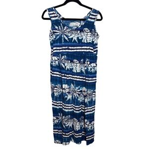 JAMS‎ World Blue White Tropical Floral Reef Print Sleeveless Maxi Dress S